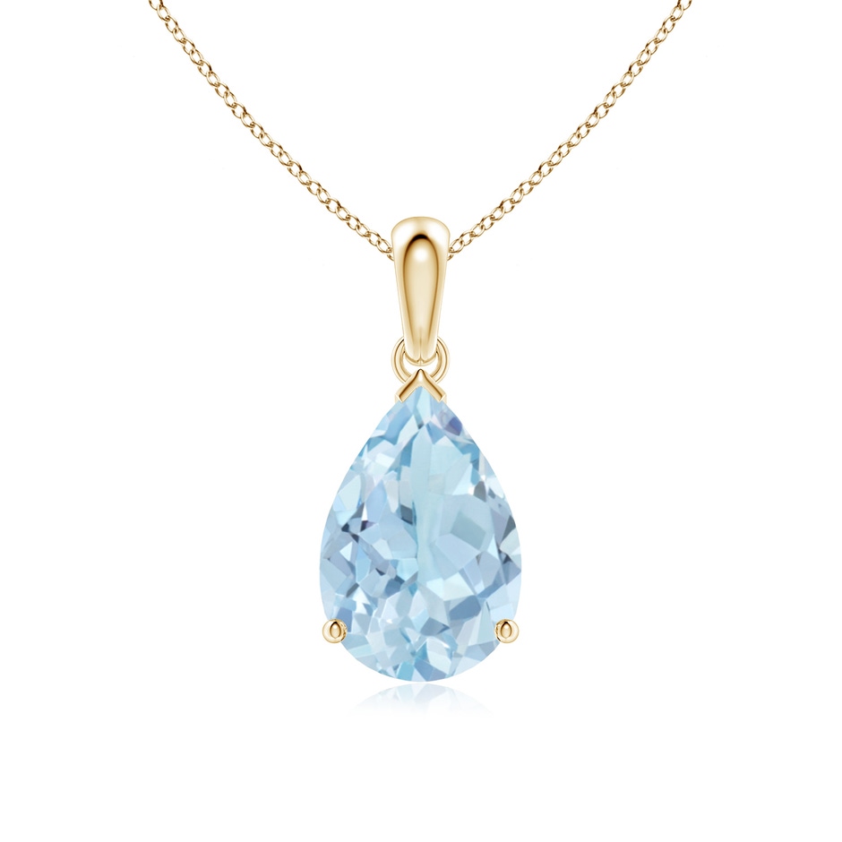 12x8mm AA Pear-Shaped Aquamarine Solitaire Pendant in Yellow Gold 
