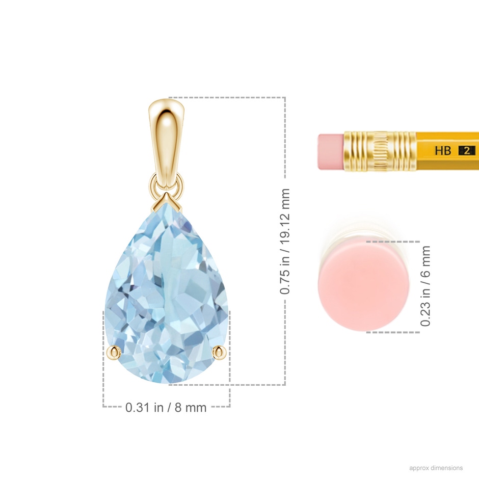 12x8mm AA Pear-Shaped Aquamarine Solitaire Pendant in Yellow Gold ruler