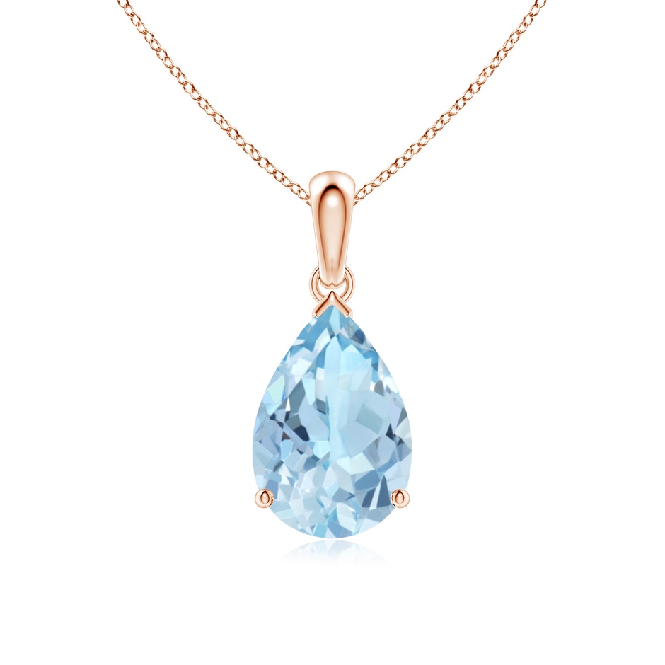 12x8mm AAA Pear-Shaped Aquamarine Solitaire Pendant in Rose Gold 