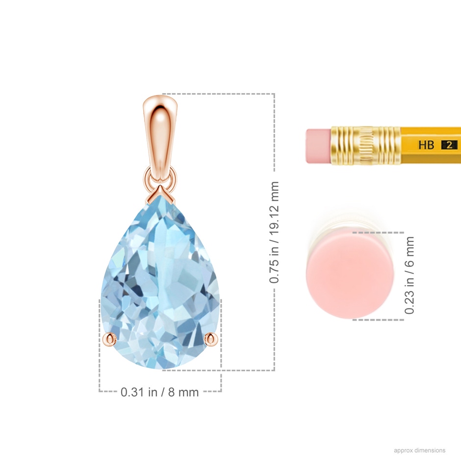 12x8mm AAA Pear-Shaped Aquamarine Solitaire Pendant in Rose Gold ruler