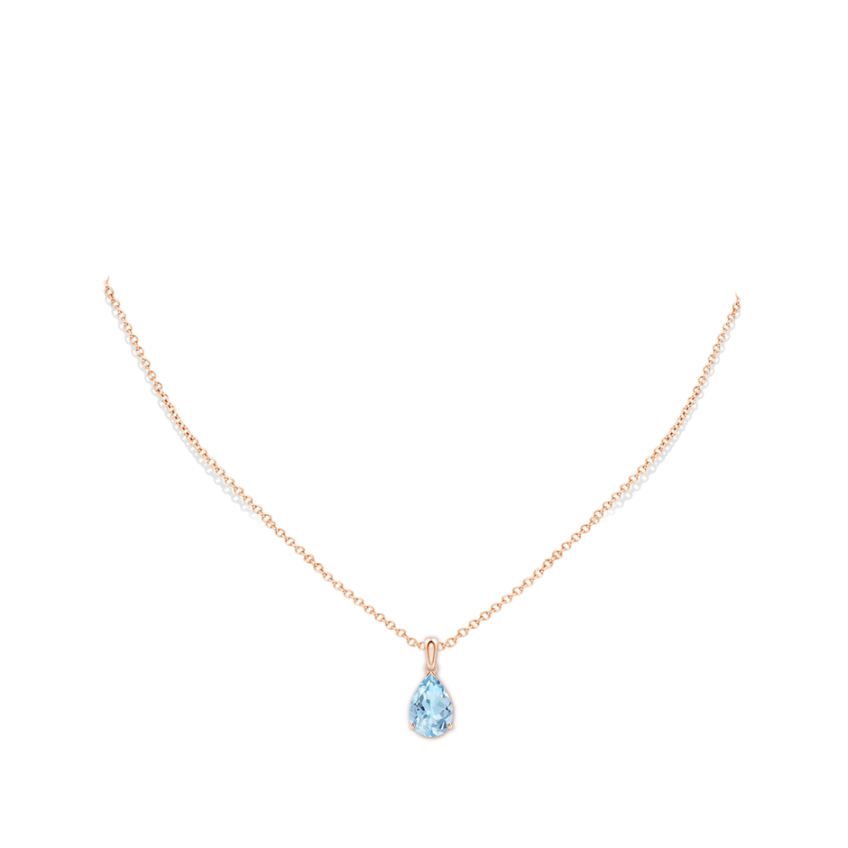 12x8mm AAA Pear-Shaped Aquamarine Solitaire Pendant in Rose Gold pen