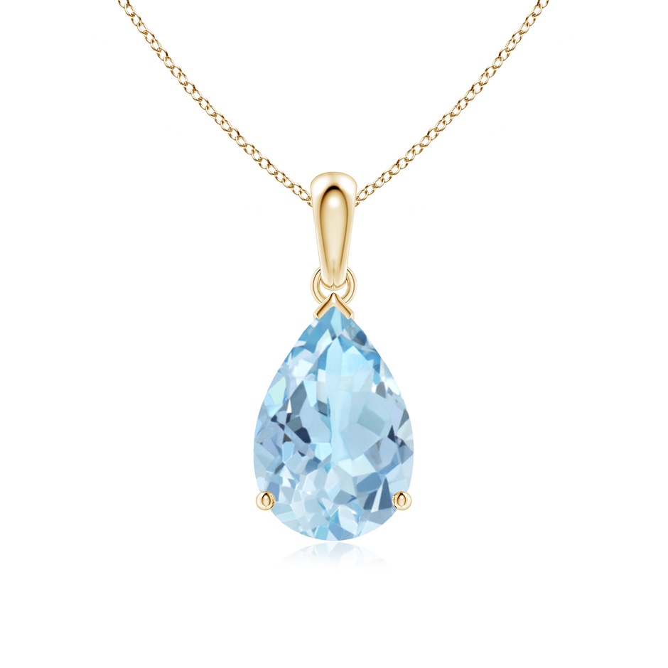 12x8mm AAA Pear-Shaped Aquamarine Solitaire Pendant in Yellow Gold 