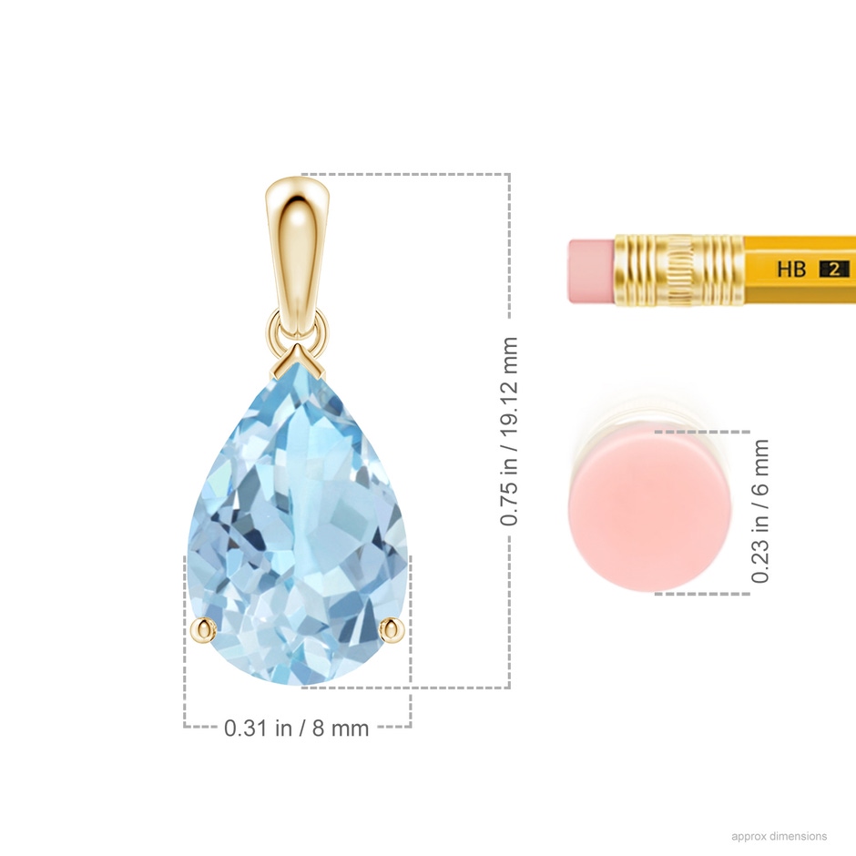 12x8mm AAA Pear-Shaped Aquamarine Solitaire Pendant in Yellow Gold ruler