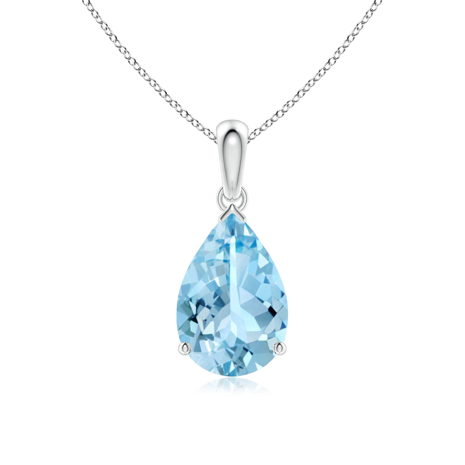 12x8mm AAAA Pear-Shaped Aquamarine Solitaire Pendant in P950 Platinum