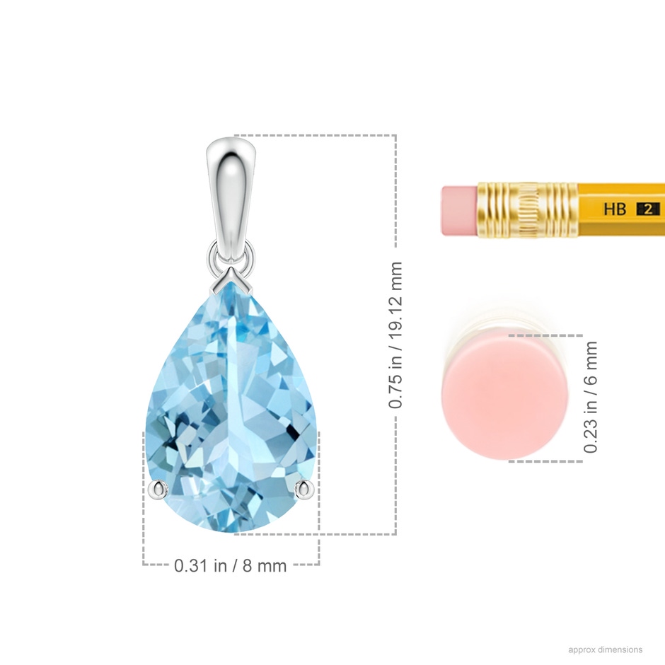 12x8mm AAAA Pear-Shaped Aquamarine Solitaire Pendant in P950 Platinum ruler
