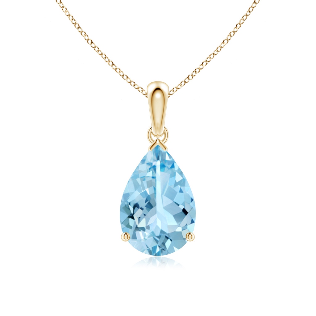 12x8mm AAAA Pear-Shaped Aquamarine Solitaire Pendant in Yellow Gold