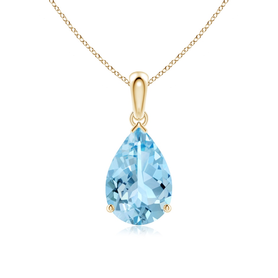 12x8mm AAAA Pear-Shaped Aquamarine Solitaire Pendant in Yellow Gold 