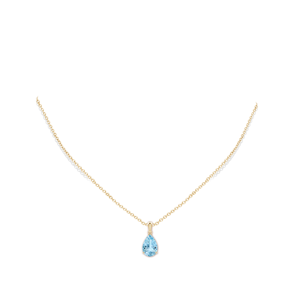 12x8mm AAAA Pear-Shaped Aquamarine Solitaire Pendant in Yellow Gold pen