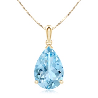 15x10mm AAAA Pear-Shaped Aquamarine Solitaire Pendant in 9K Yellow Gold