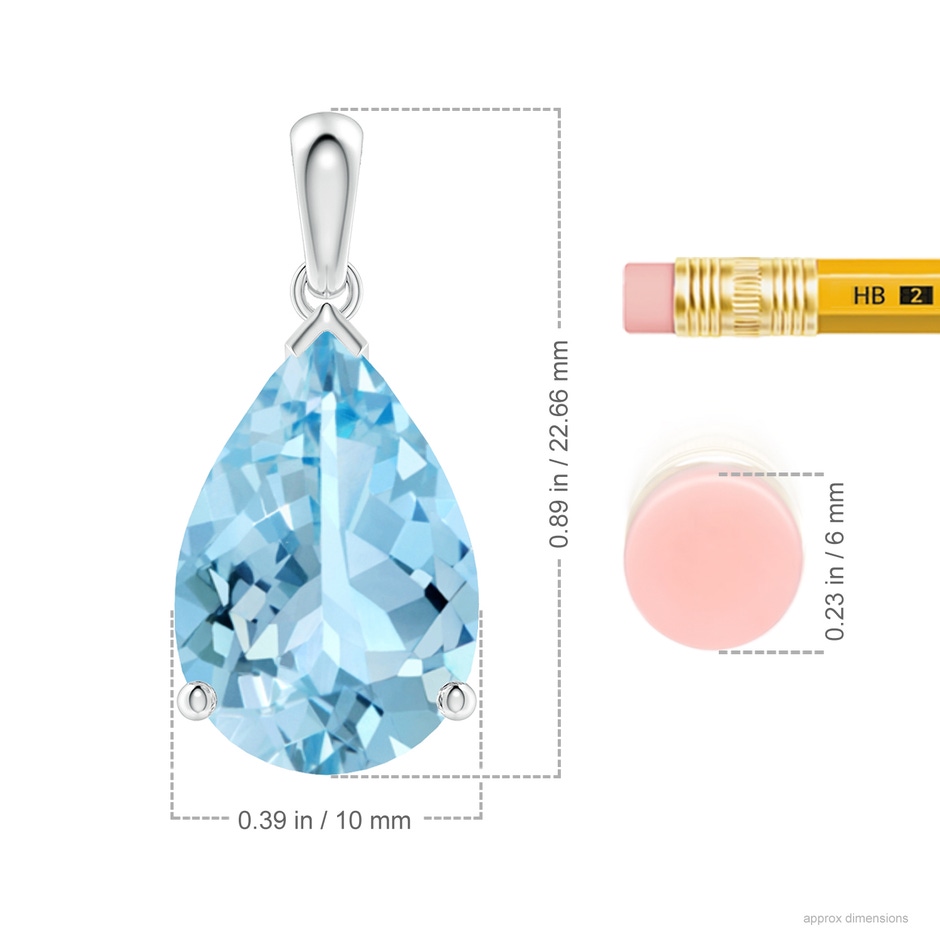 15x10mm AAAA Pear-Shaped Aquamarine Solitaire Pendant in S999 Silver ruler