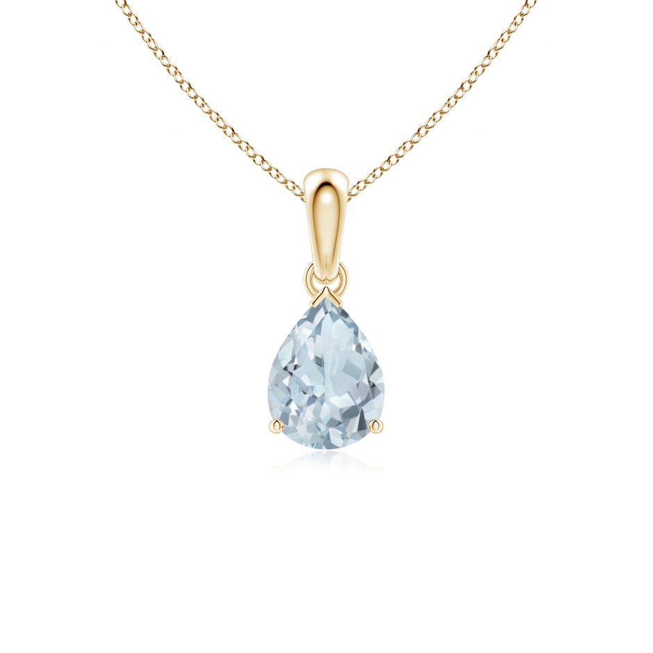 8x6mm A Pear-Shaped Aquamarine Solitaire Pendant in 9K Yellow Gold 