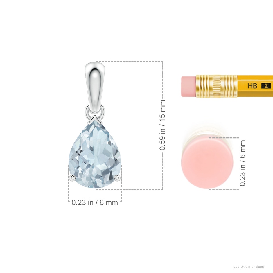 8x6mm A Pear-Shaped Aquamarine Solitaire Pendant in S999 Silver ruler
