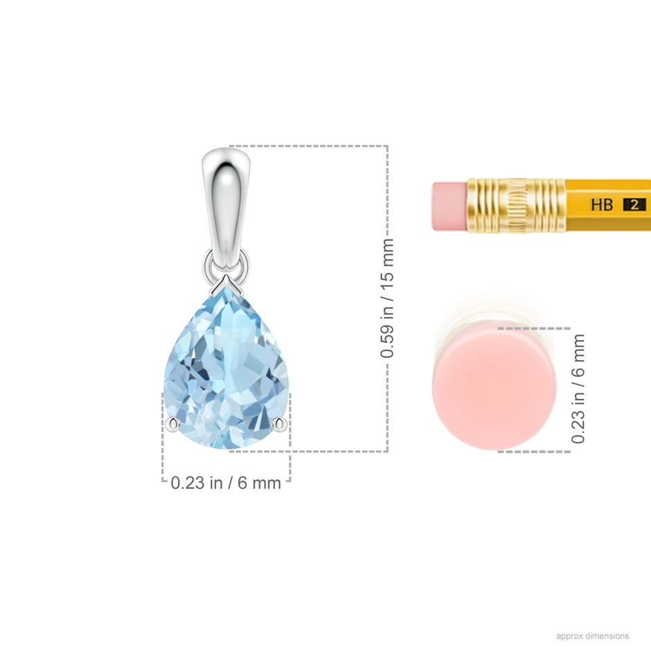 8x6mm AAA Pear-Shaped Aquamarine Solitaire Pendant in S999 Silver ruler