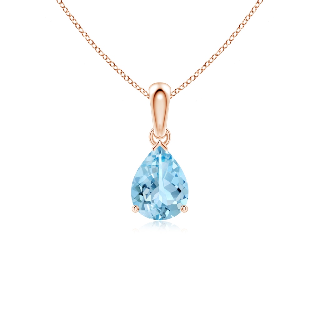 8x6mm AAAA Pear-Shaped Aquamarine Solitaire Pendant in 10K Rose Gold