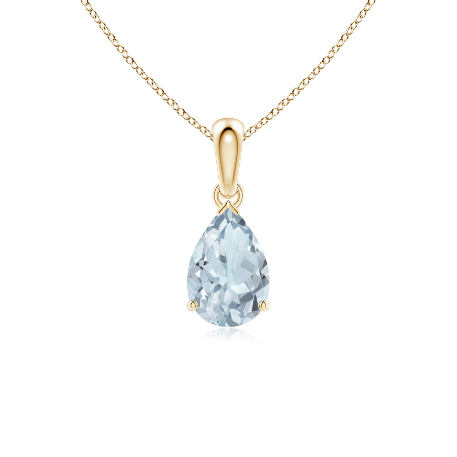 9x6mm A Pear-Shaped Aquamarine Solitaire Pendant in Yellow Gold 