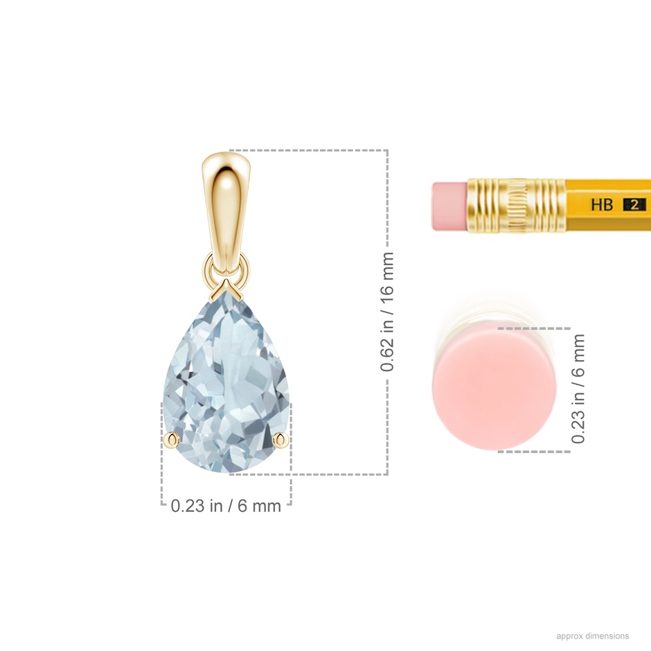 9x6mm A Pear-Shaped Aquamarine Solitaire Pendant in Yellow Gold ruler
