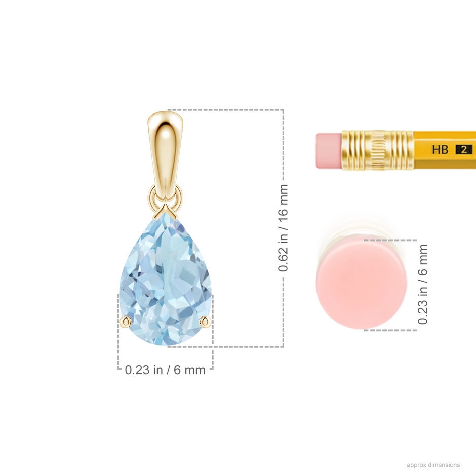 9x6mm AA Pear-Shaped Aquamarine Solitaire Pendant in 18K Yellow Gold ruler