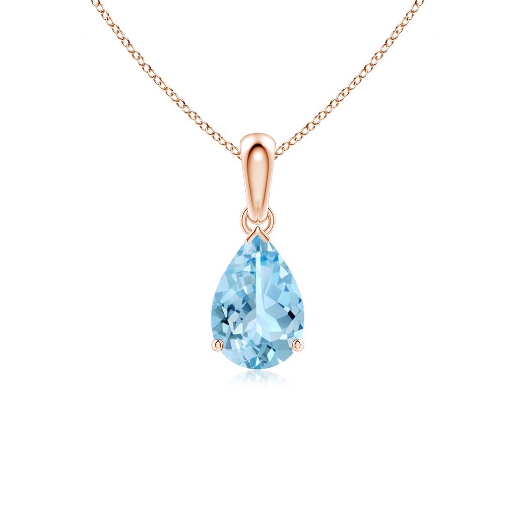 9x6mm AAAA Pear-Shaped Aquamarine Solitaire Pendant in 9K Rose Gold