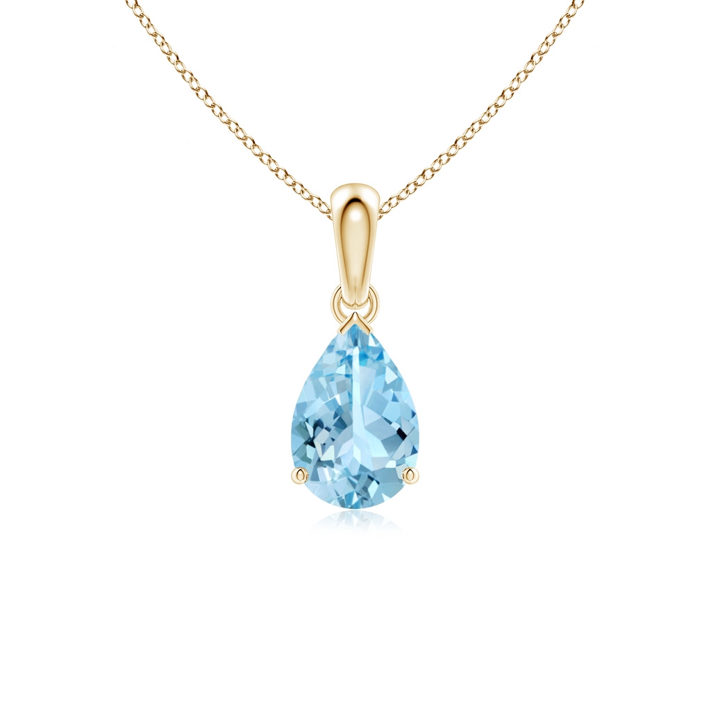 9x6mm AAAA Pear-Shaped Aquamarine Solitaire Pendant in 9K Yellow Gold