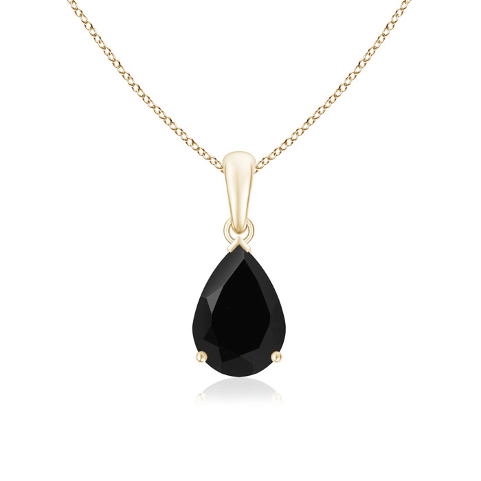 10x7mm AAA Pear-Shaped Black Onyx Solitaire Pendant in Yellow Gold