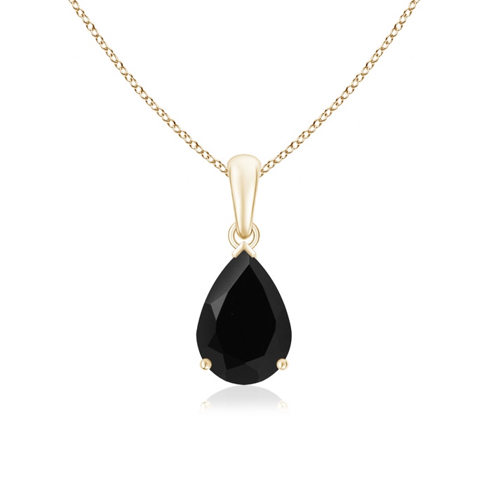 10x7mm AAA Pear-Shaped Black Onyx Solitaire Pendant in Yellow Gold 