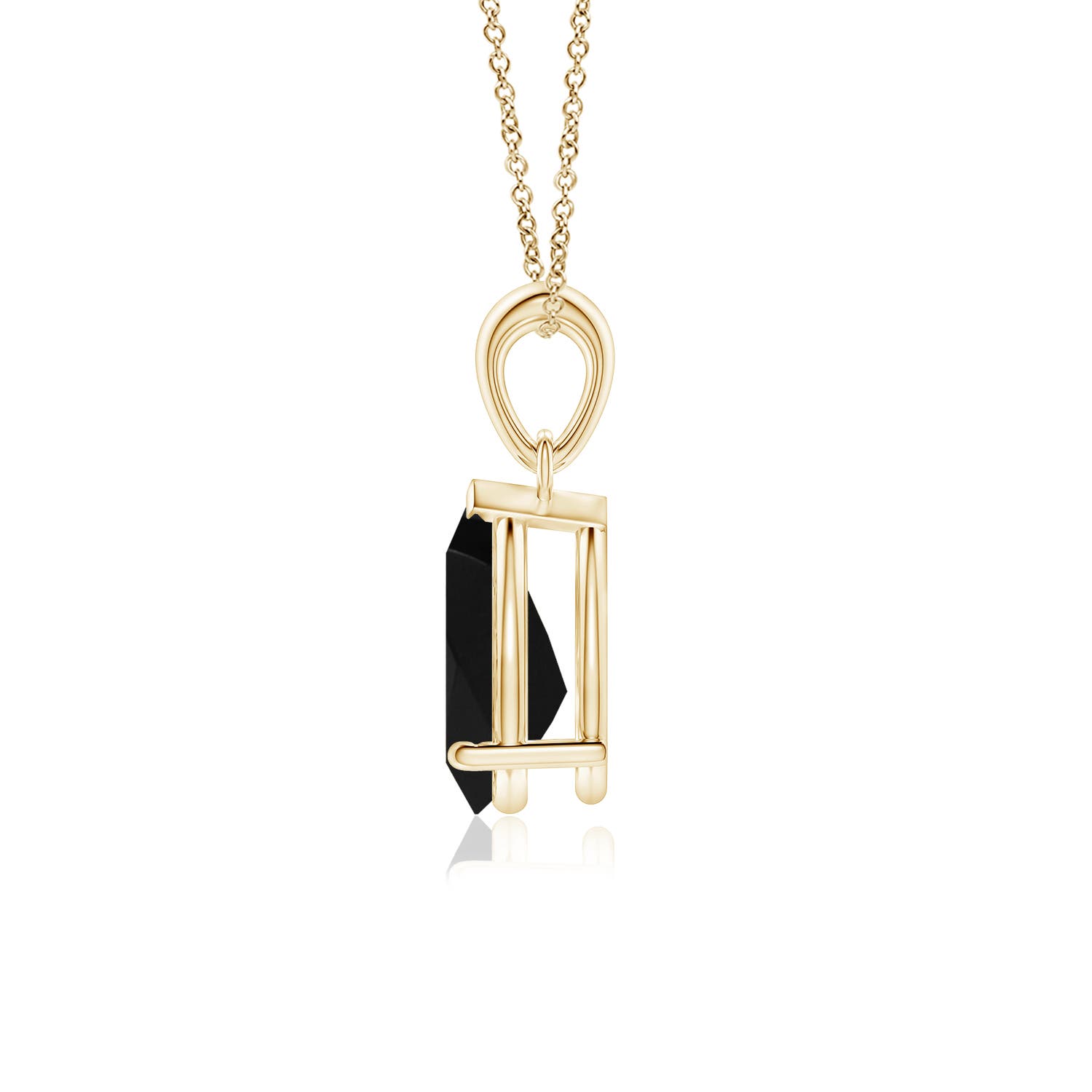 10x7mm AAA Prong-Set Pear Black Onyx Solitaire Pendant in Yellow Gold