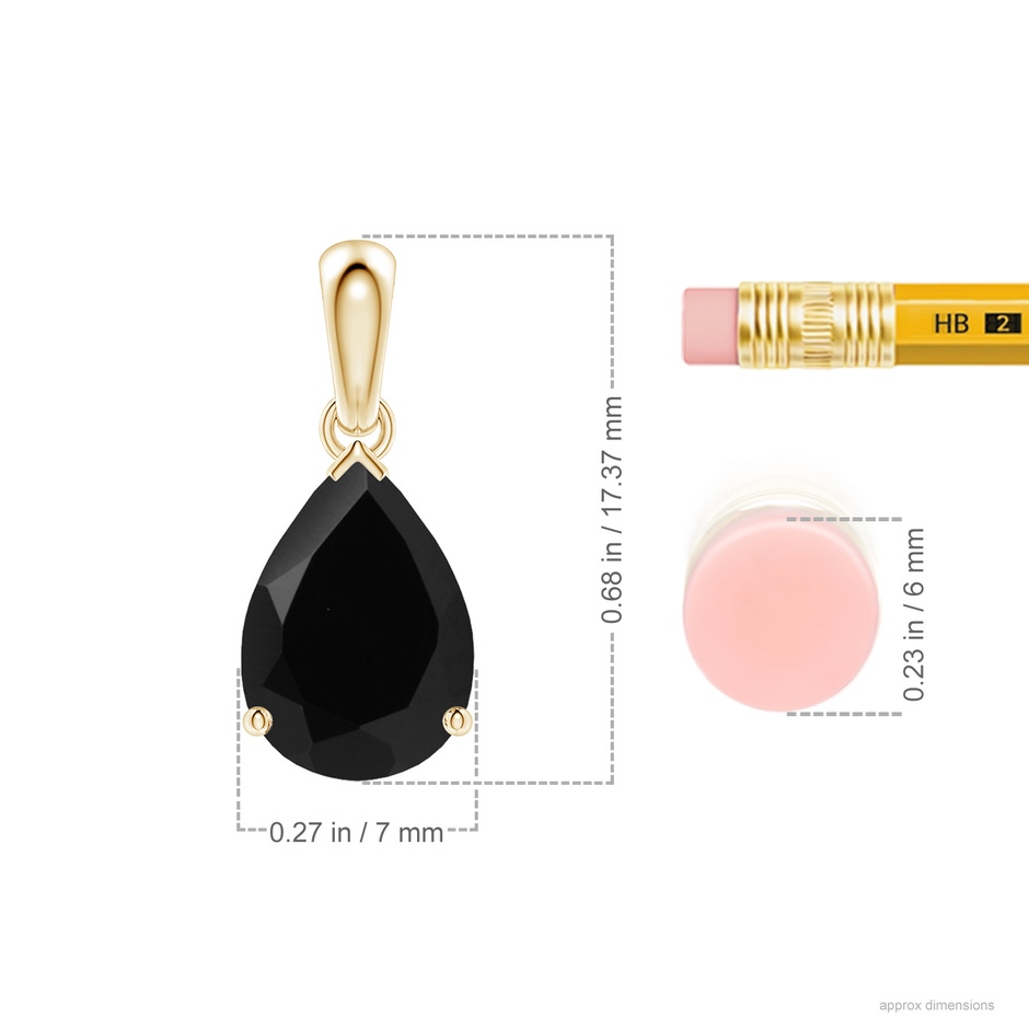10x7mm AAA Prong-Set Pear Black Onyx Solitaire Pendant in Yellow Gold ruler