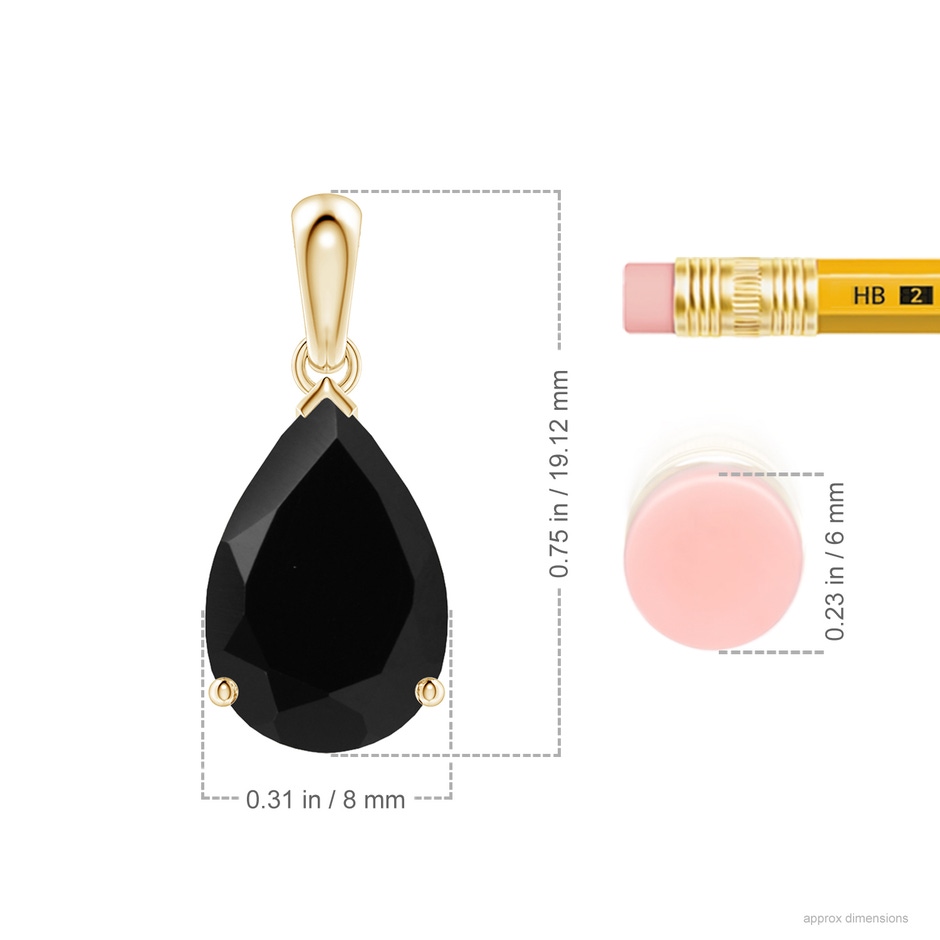 12x8mm AAA Prong-Set Pear Black Onyx Solitaire Pendant in 18K Yellow Gold ruler