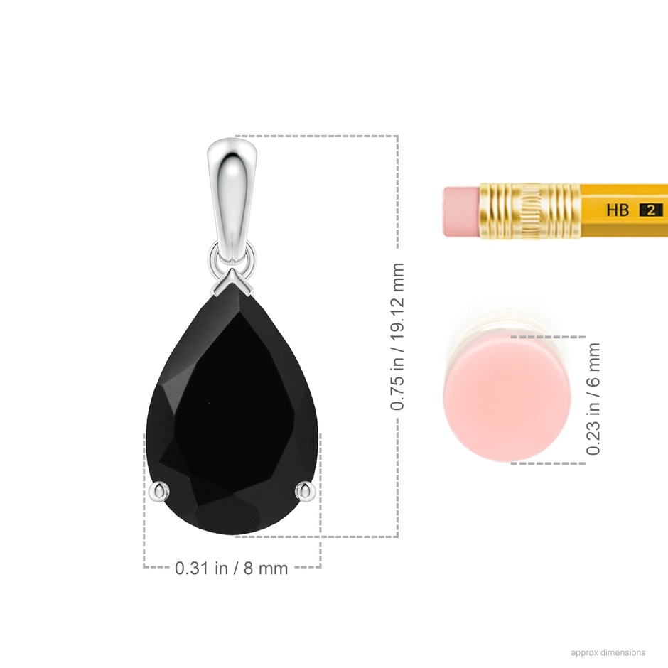 12x8mm AAA Prong-Set Pear Black Onyx Solitaire Pendant in P950 Platinum ruler