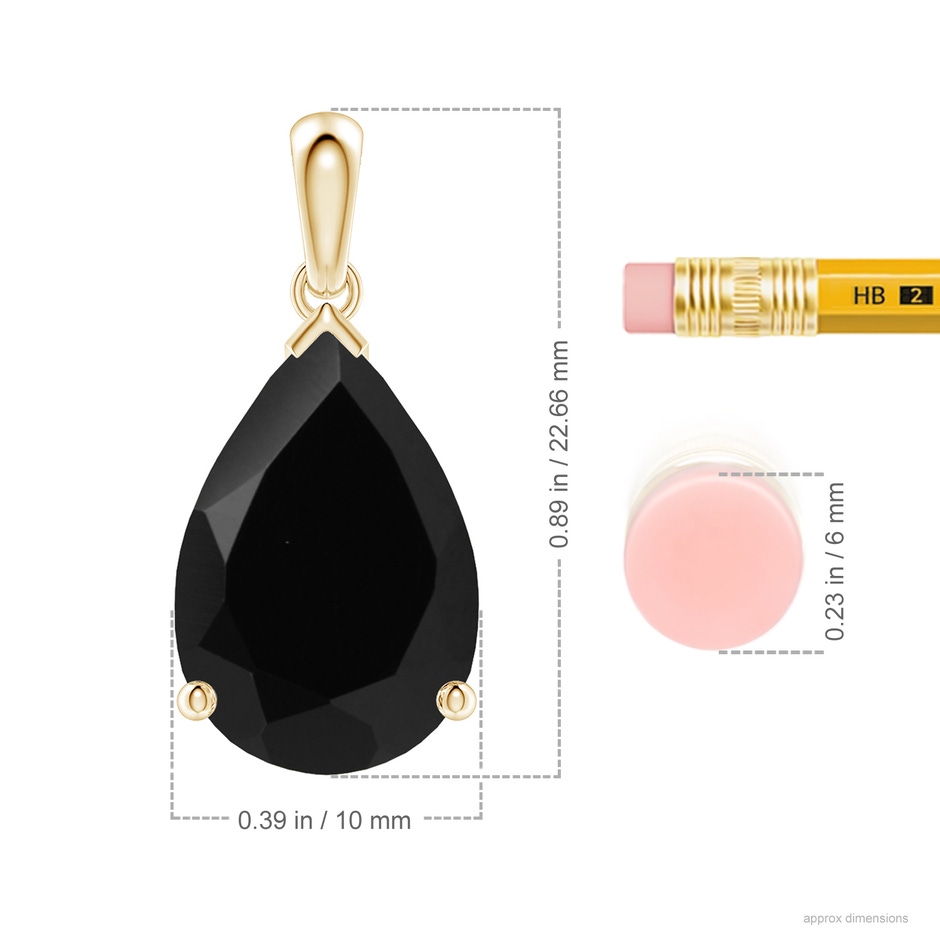 15x10mm AAA Prong-Set Pear Black Onyx Solitaire Pendant in 18K Yellow Gold ruler
