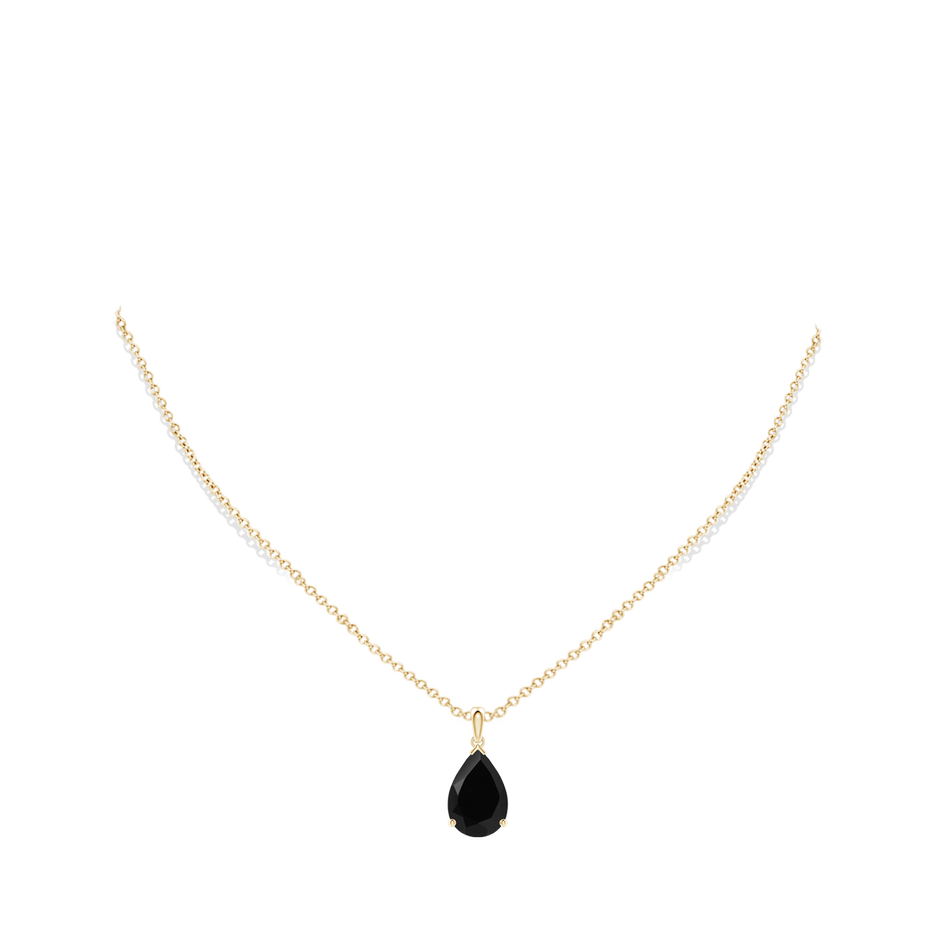 15x10mm AAA Prong-Set Pear Black Onyx Solitaire Pendant in 18K Yellow Gold pen