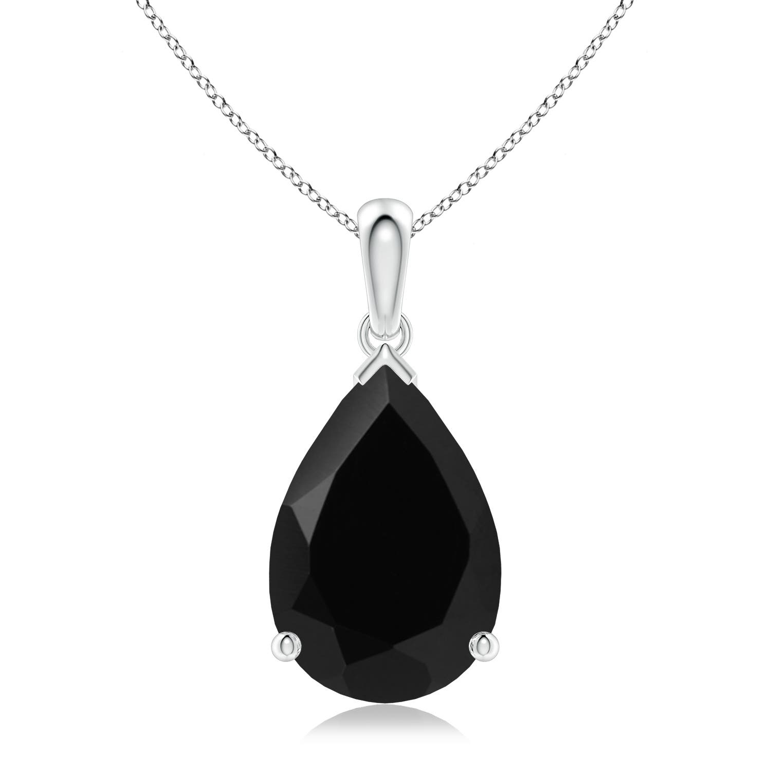 15x10mm AAA Prong-Set Pear Black Onyx Solitaire Pendant in P950 Platinum