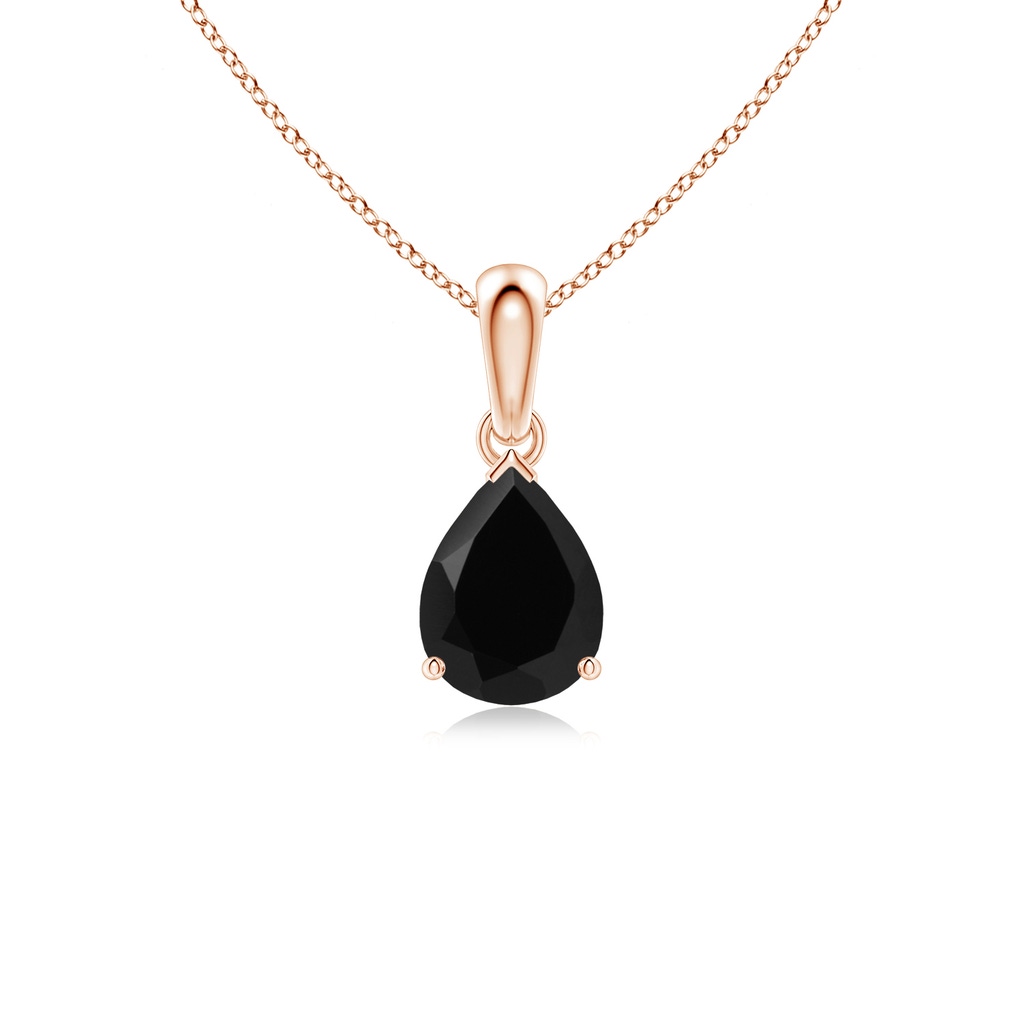 8x6mm AAA Prong-Set Pear Black Onyx Solitaire Pendant in Rose Gold