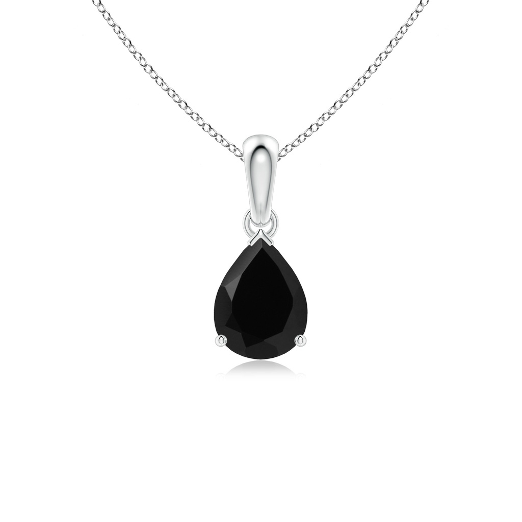 8x6mm AAA Prong-Set Pear Black Onyx Solitaire Pendant in White Gold