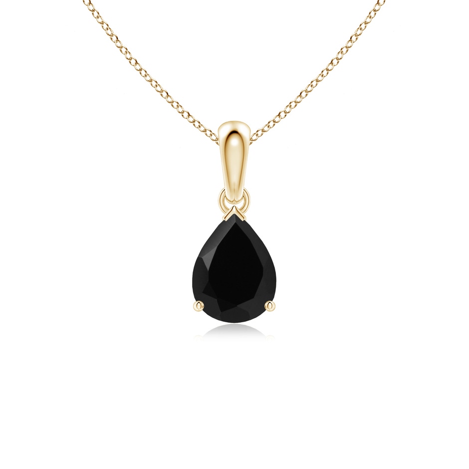 8x6mm AAA Prong-Set Pear Black Onyx Solitaire Pendant in Yellow Gold 