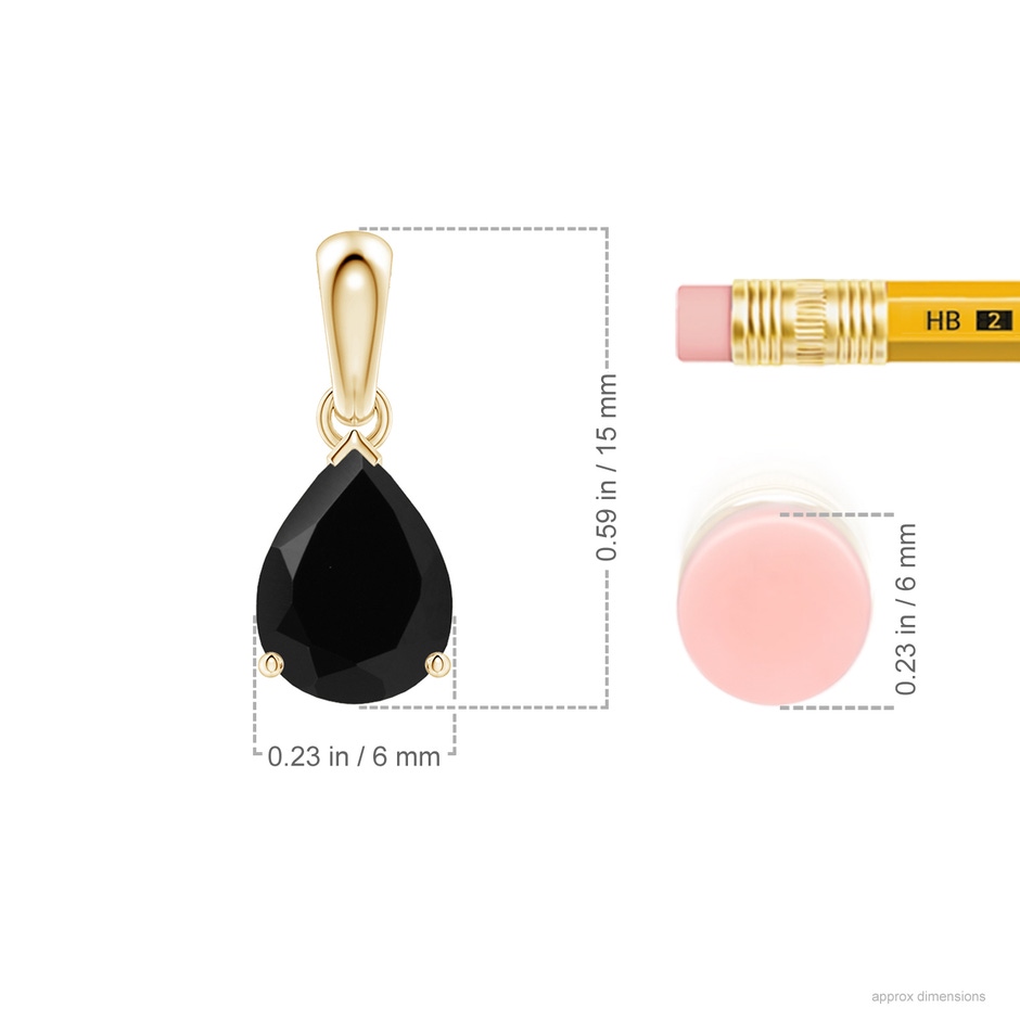 8x6mm AAA Prong-Set Pear Black Onyx Solitaire Pendant in Yellow Gold ruler
