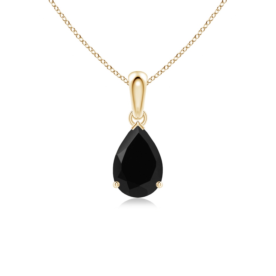9x6mm AAA Prong-Set Pear Black Onyx Solitaire Pendant in Yellow Gold 