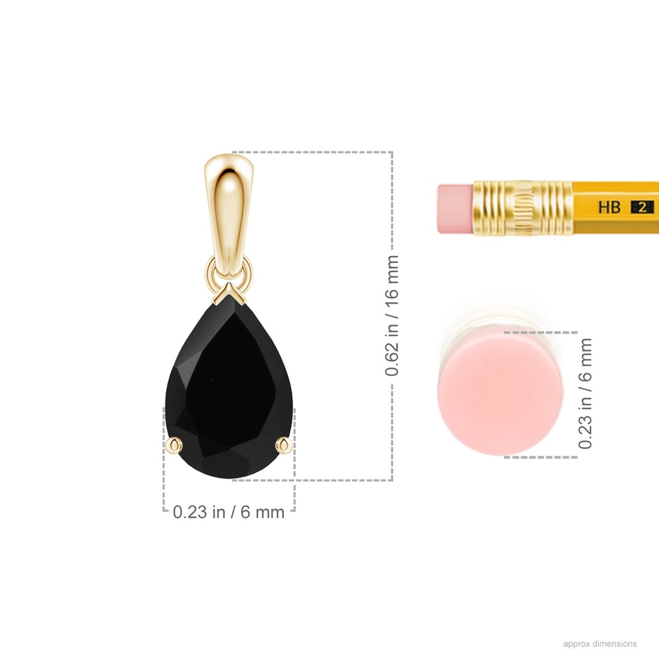 9x6mm AAA Prong-Set Pear Black Onyx Solitaire Pendant in Yellow Gold ruler