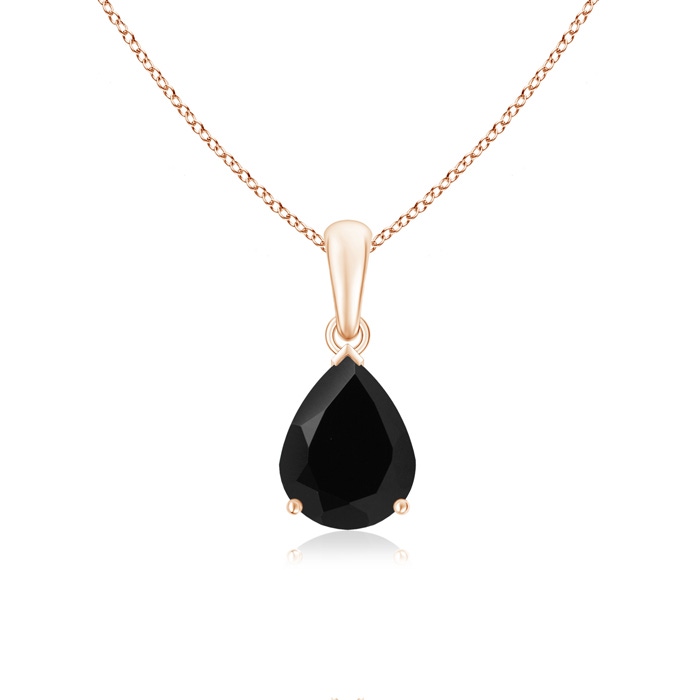 9x7mm AAA Pear-Shaped Black Onyx Solitaire Pendant in Rose Gold 