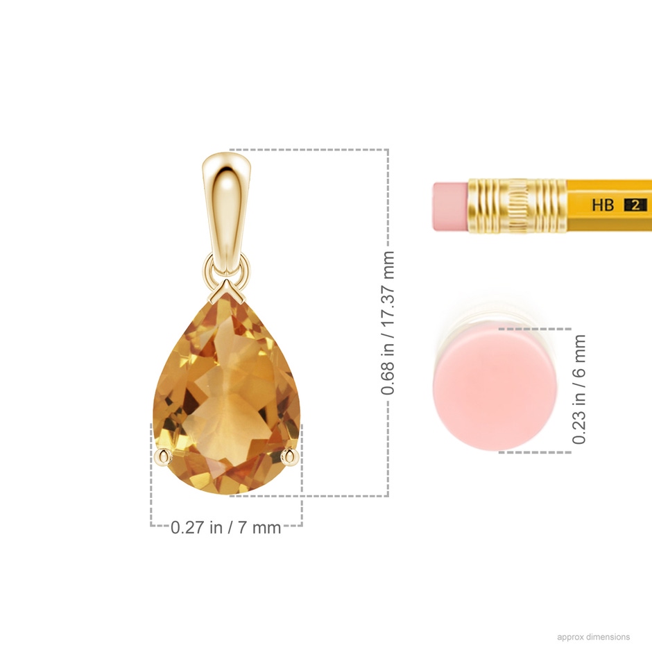 10x7mm A Pear-Shaped Citrine Solitaire Pendant in Yellow Gold ruler