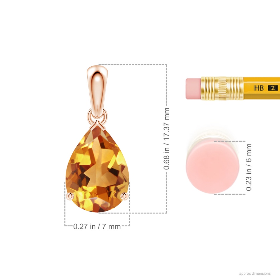 10x7mm AA Pear-Shaped Citrine Solitaire Pendant in Rose Gold ruler