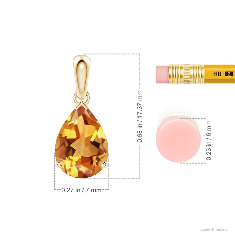 10x7mm AA Pear-Shaped Citrine Solitaire Pendant in Yellow Gold ruler