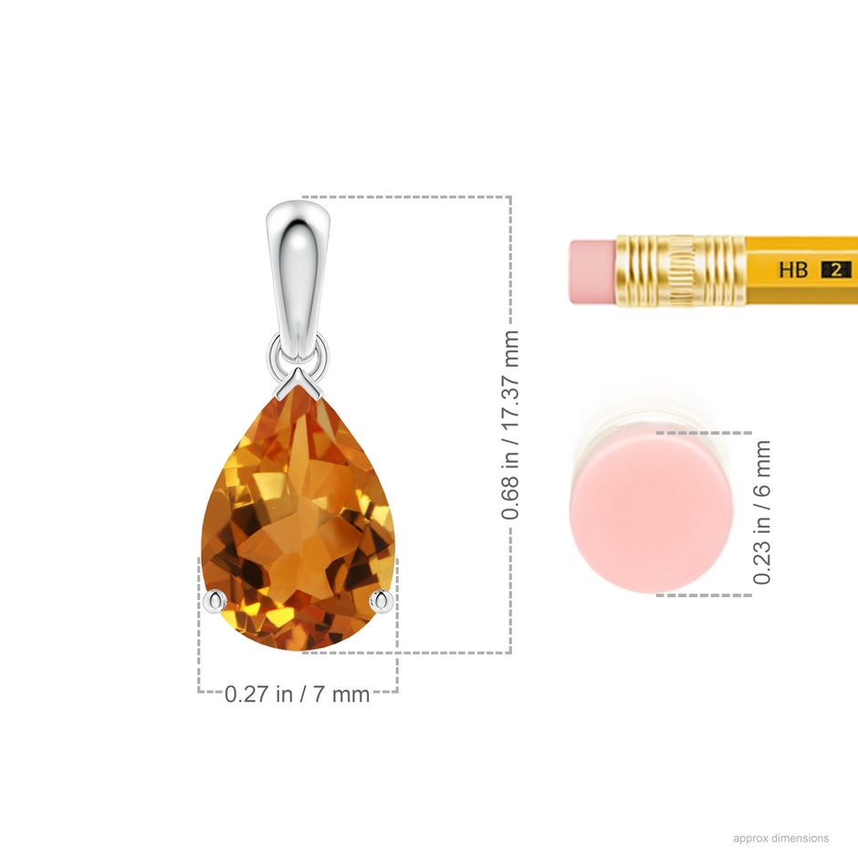 10x7mm AAA Pear-Shaped Citrine Solitaire Pendant in White Gold ruler