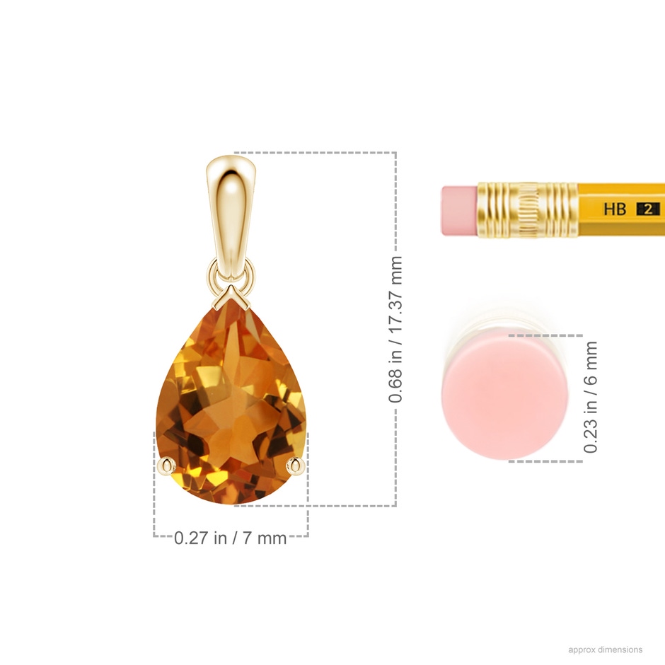 10x7mm AAA Pear-Shaped Citrine Solitaire Pendant in Yellow Gold ruler
