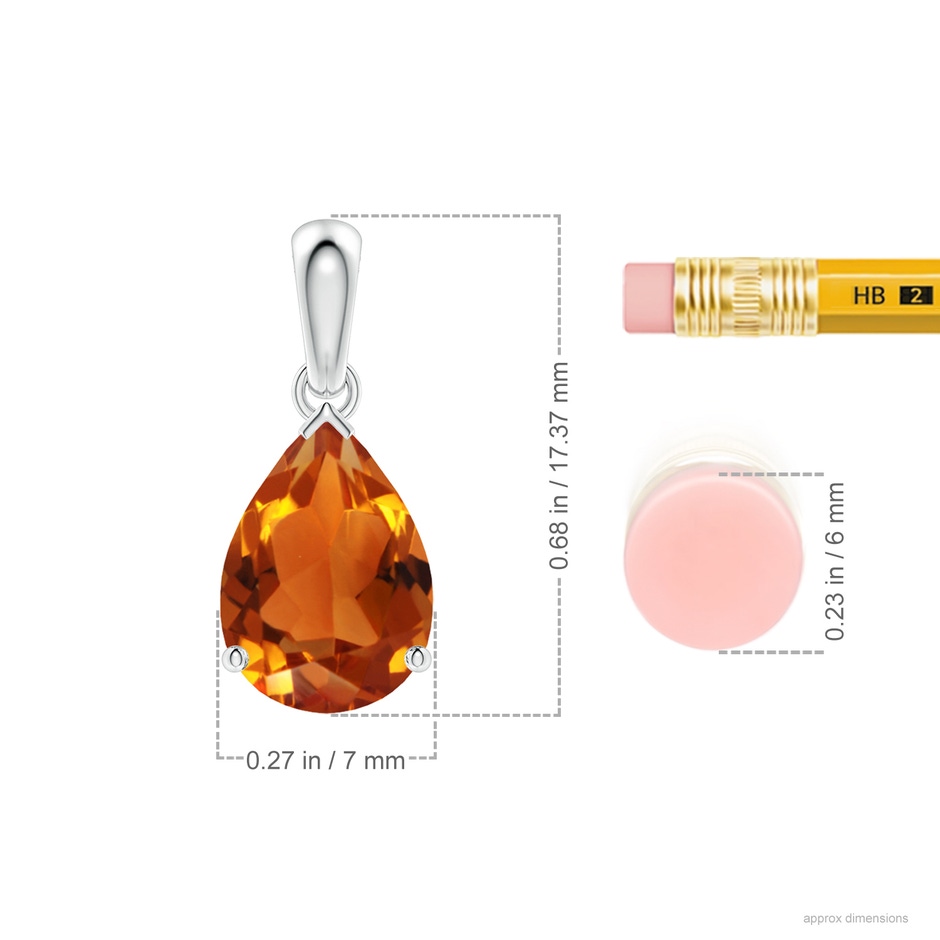 10x7mm AAAA Pear-Shaped Citrine Solitaire Pendant in P950 Platinum ruler
