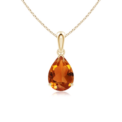 10x7mm AAAA Pear-Shaped Citrine Solitaire Pendant in Yellow Gold