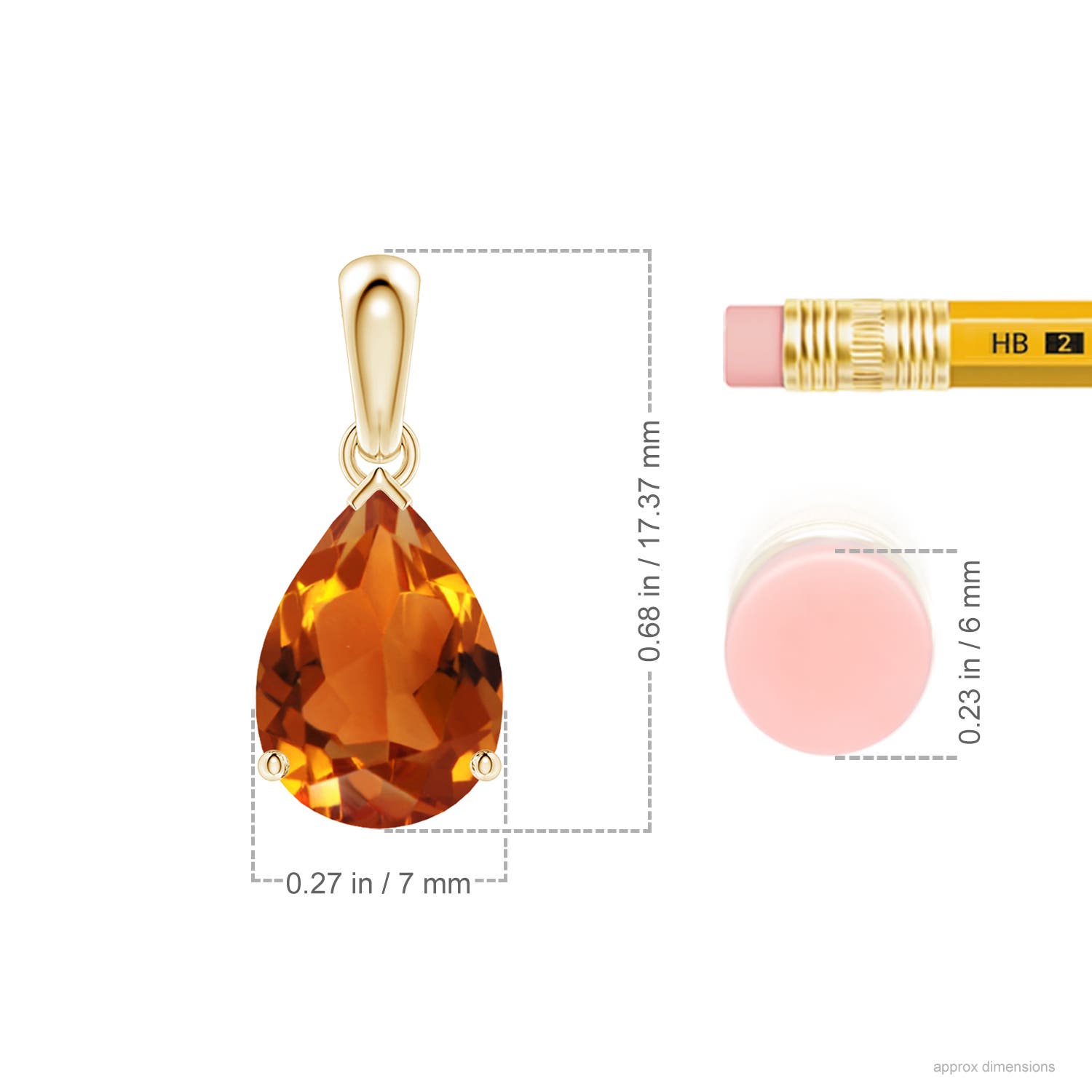 10x7mm AAAA Pear-Shaped Citrine Solitaire Pendant in Yellow Gold - ruler