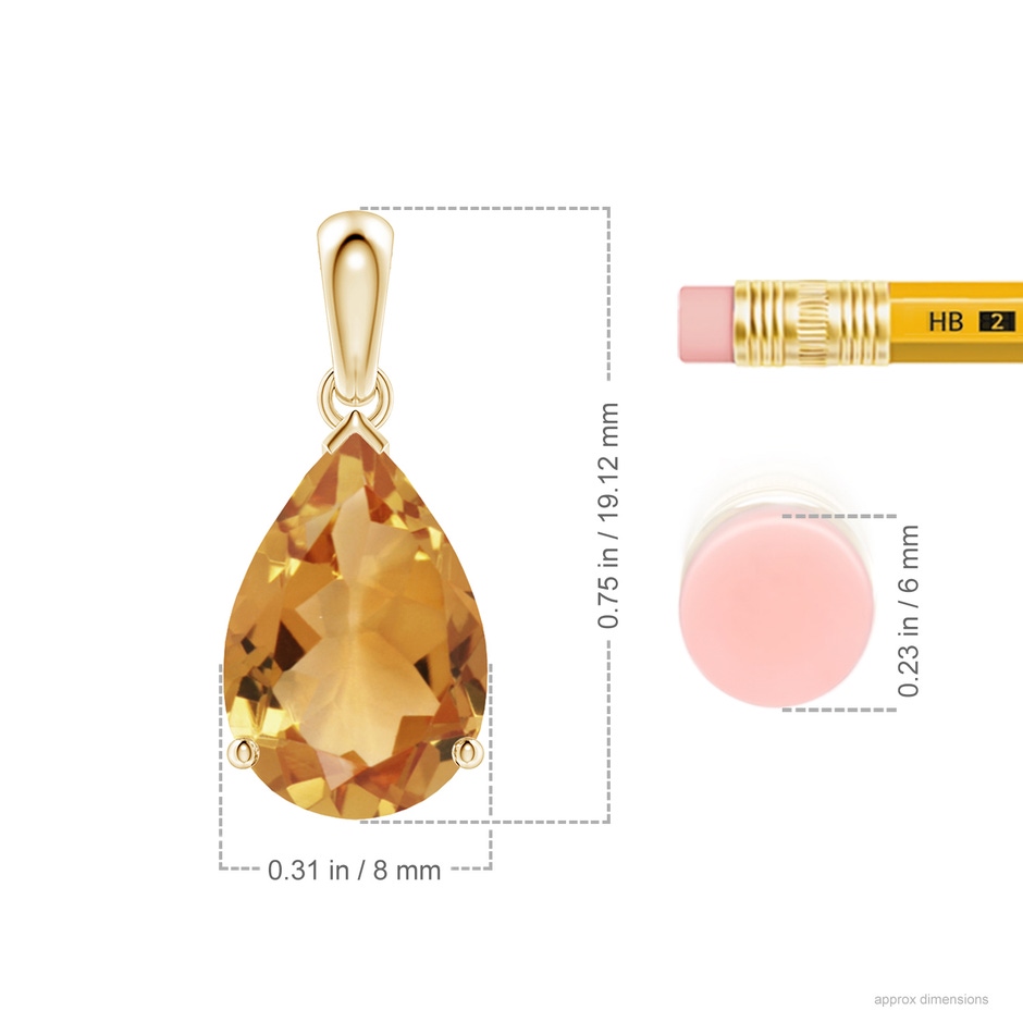12x8mm A Pear-Shaped Citrine Solitaire Pendant in Yellow Gold ruler