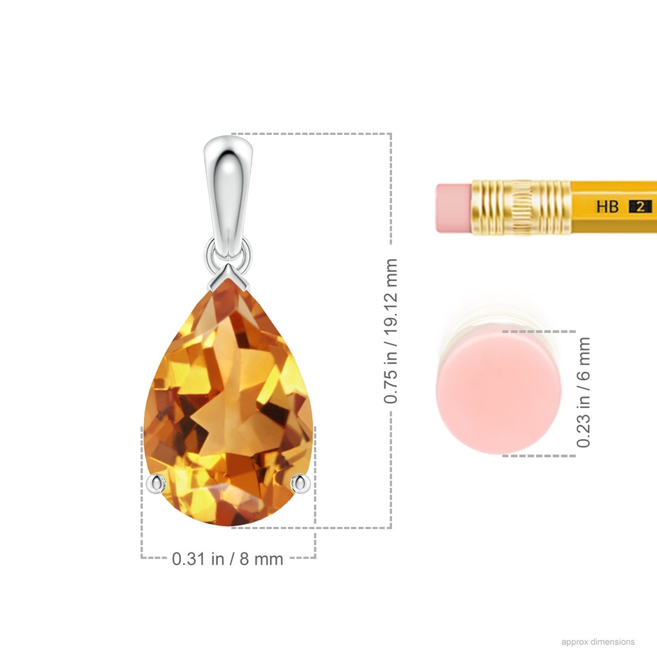 12x8mm AA Pear-Shaped Citrine Solitaire Pendant in P950 Platinum ruler