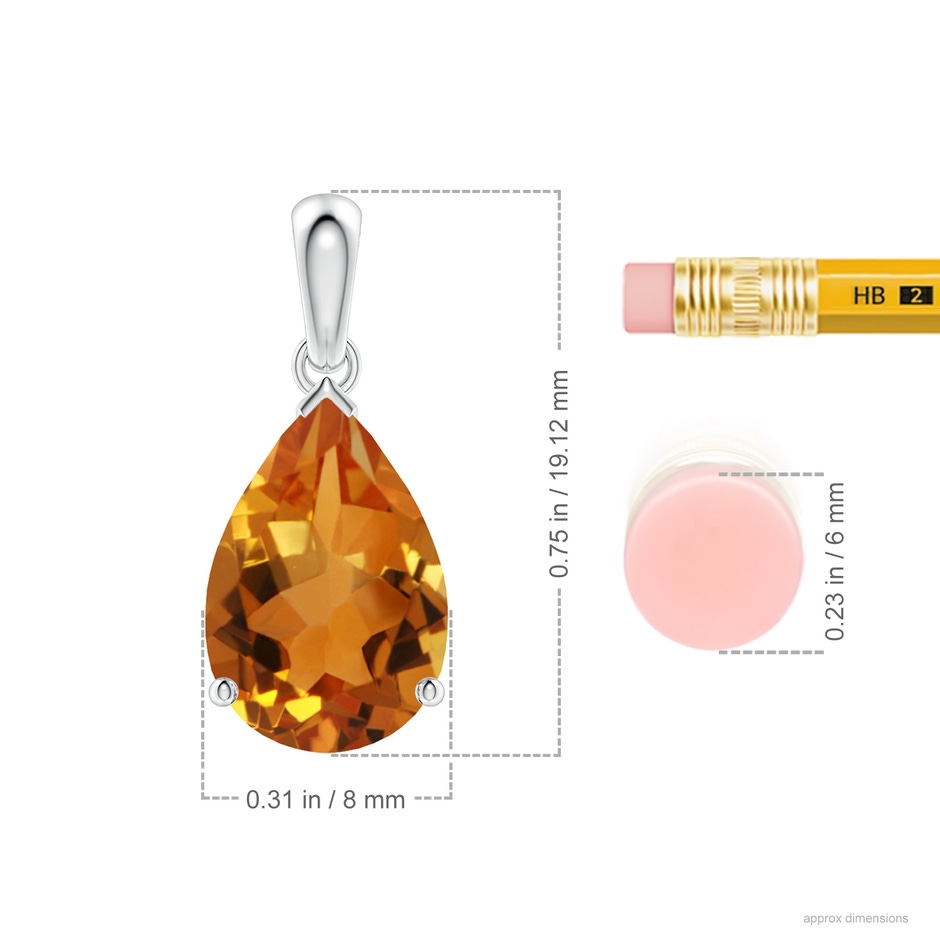 12x8mm AAA Pear-Shaped Citrine Solitaire Pendant in White Gold ruler